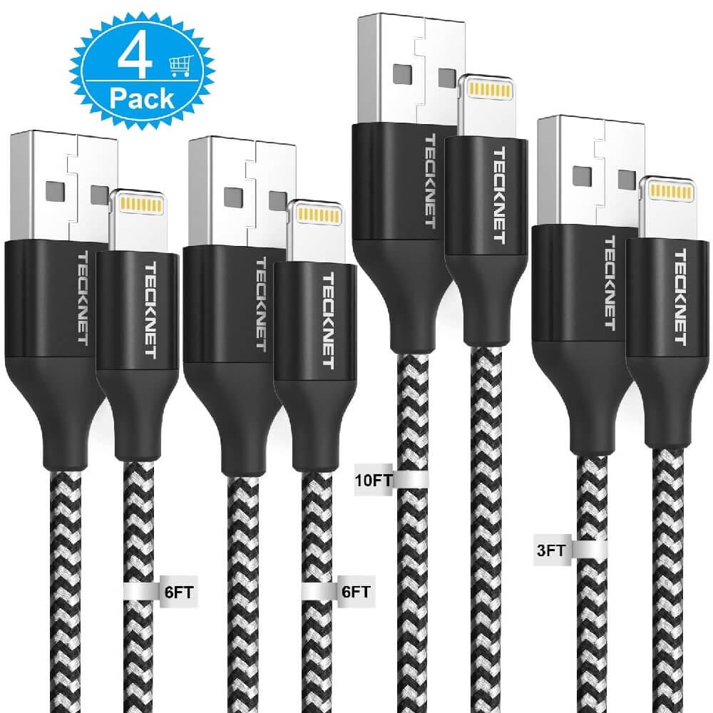Изключително здрав и качествен плетен Lightning кабел за iPhone, iPad, iPod с Lightning (4 броя) - TeckNet Apple Lightning Cable (черен) | JAR Computers Изключително здрав и качествен плетен Lightning кабел за iPhone, iPad, iPod с Lightning (4 броя) - TeckNet Apple Lightning Cable (черен)