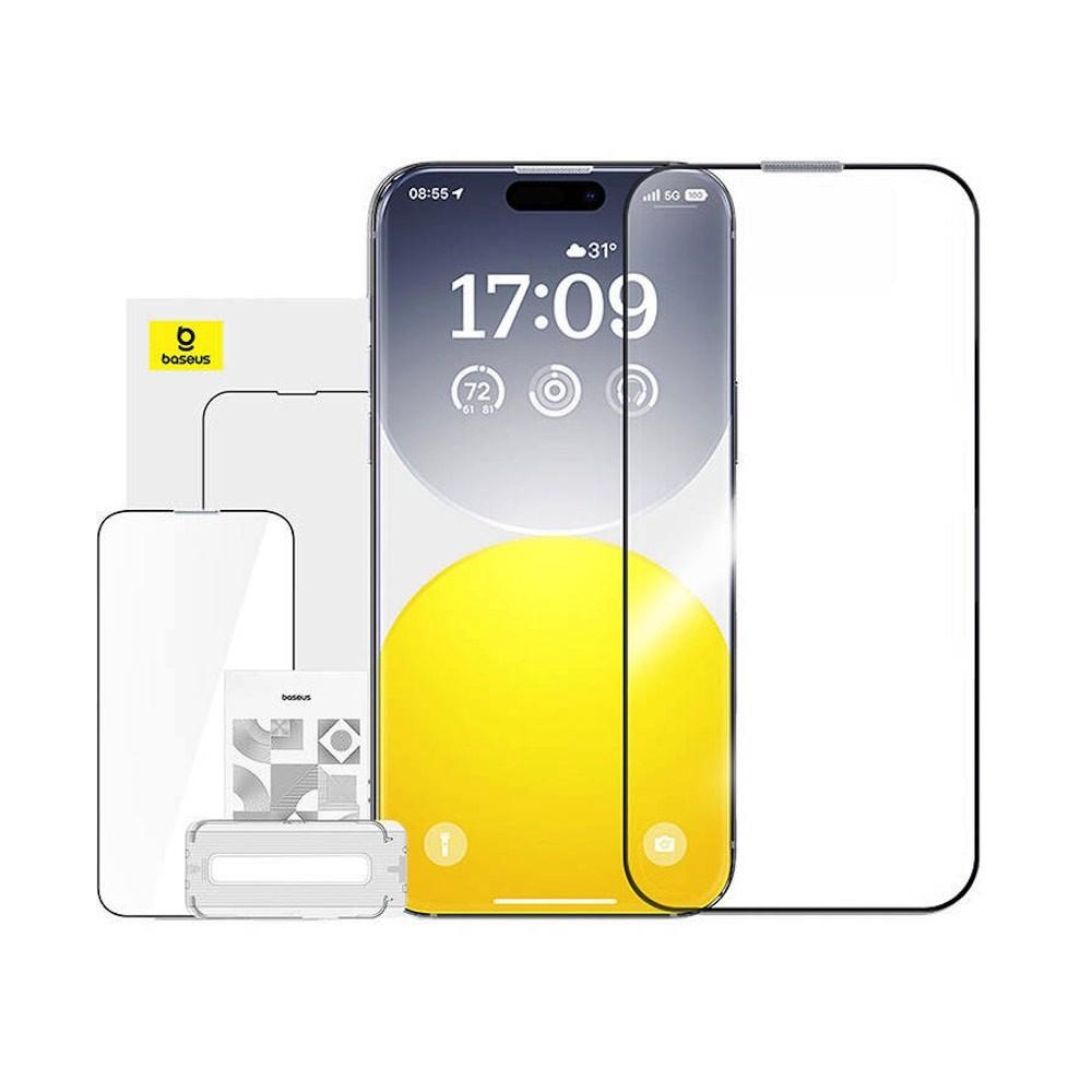 Матирано калено стъклено защитно покритие за дисплея на iPhone 15 Pro - Baseus Glare Repelling Tempered Glass Film (0.30mm) (черен-прозрачен) | JAR Computers Матирано калено стъклено защитно покритие за дисплея на iPhone 15 Pro - Baseus Glare Repelling Tempered Glass Film (0.30mm) (черен-прозрачен)