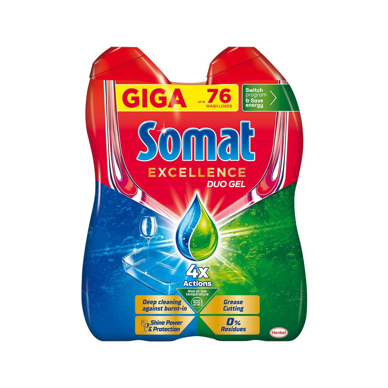 Препарат за съдомиялна машина Somat Excellence Duo, гел, 0.684 L, за 76 измивания, 2 броя | JAR Computers Препарат за съдомиялна машина Somat Excellence Duo, гел, 0.684 L, за 76 измивания, 2 броя