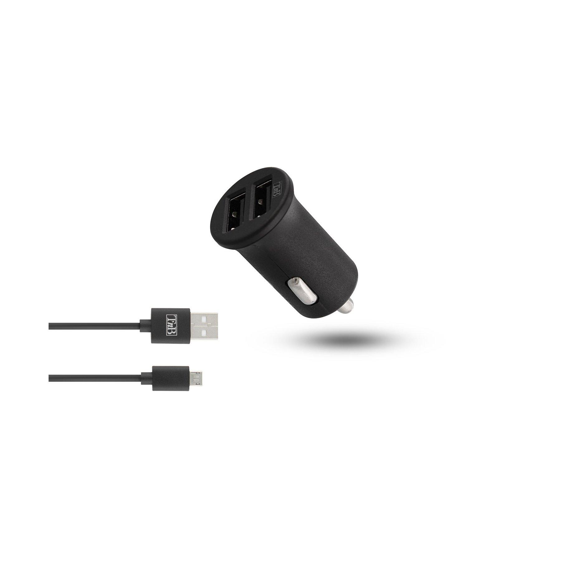 TNB Зарядно за кола, 2 USB порта, micro USB кабел, 12 W, черно | JAR Computers TNB Зарядно за кола, 2 USB порта, micro USB кабел, 12 W, черно