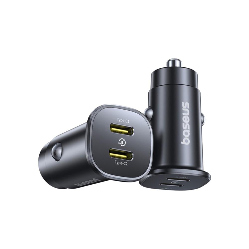 Зарядно за кола с 2xUSB-C изхода с технология за бързо зареждане - Baseus GoTrip Dual USB-C Quick Car Charger 30W (C00072300123-01) (черен) | JAR Computers Зарядно за кола с 2xUSB-C изхода с технология за бързо зареждане - Baseus GoTrip Dual USB-C Quick Car Charger 30W (C00072300123-01) (черен)