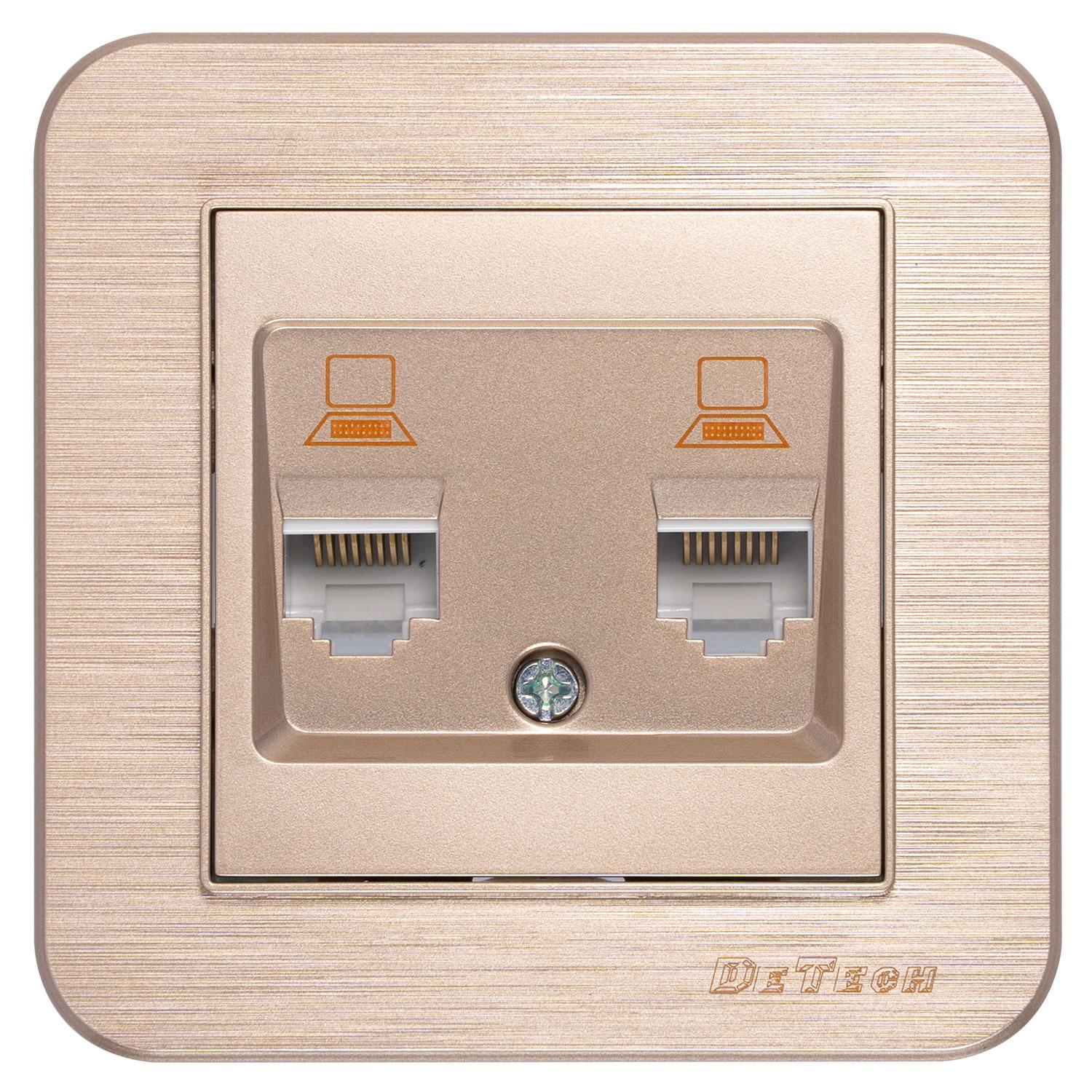 Двойна розетка за компютър DeTech DE-9223-62, RJ45, Cat5E, За вграждане, IP20, Златист - 75051 | JAR Computers Двойна розетка за компютър DeTech DE-9223-62, RJ45, Cat5E, За вграждане, IP20, Златист - 75051