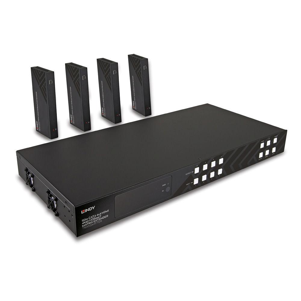 LINDY LNY-38345 :: 4x4 HDMI 4K60 HDBaseT Matrix екстендър, Cat. 6, 150.0 м | JAR Computers LINDY LNY-38345 :: 4x4 HDMI 4K60 HDBaseT Matrix екстендър, Cat. 6, 150.0 м