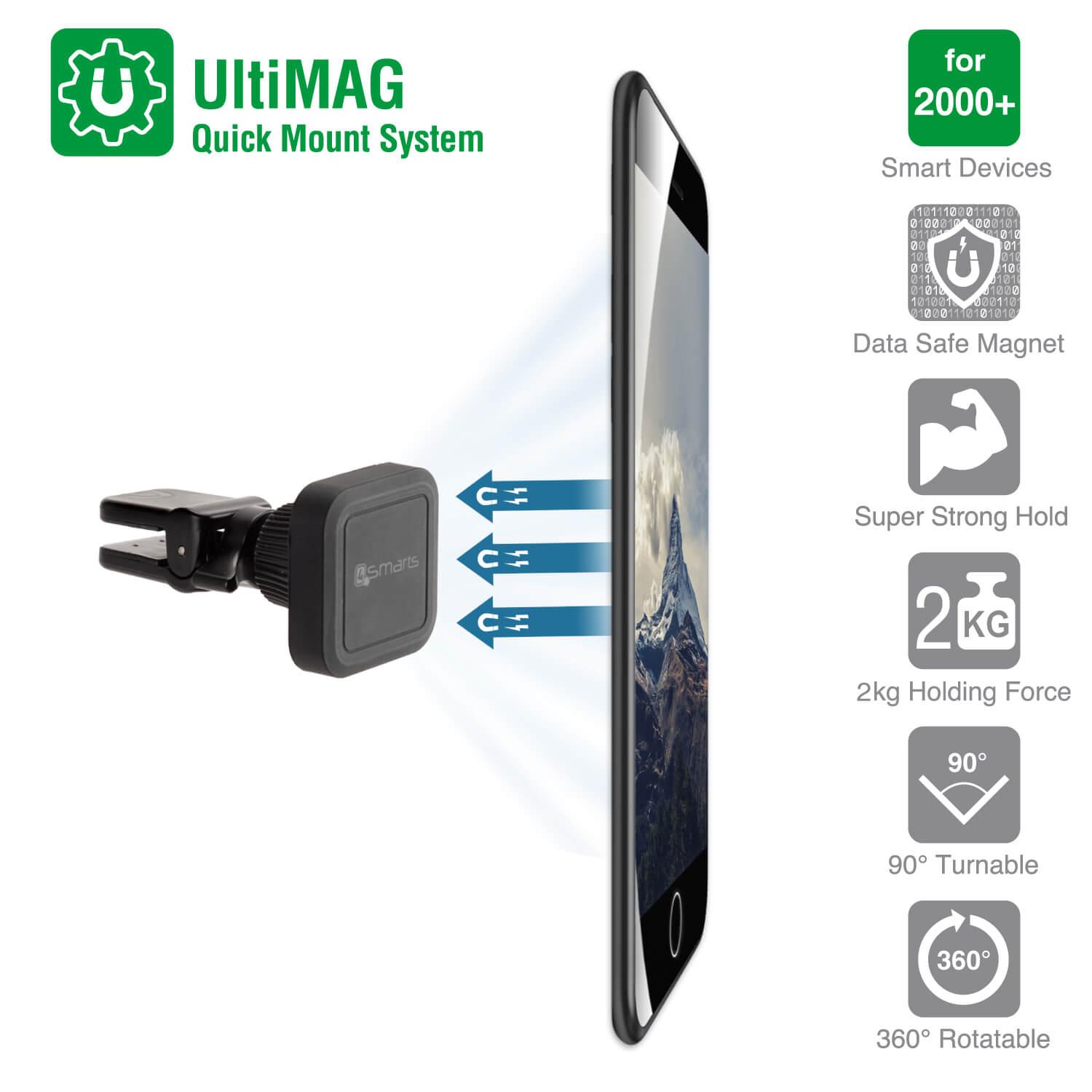 Магнитна поставка за радиатора на кола за iPhone и смартфони - 4smarts Ultimag Magnetic Vent Car Holder Clampmag (черен) | JAR Computers Магнитна поставка за радиатора на кола за iPhone и смартфони - 4smarts Ultimag Magnetic Vent Car Holder Clampmag (черен)
