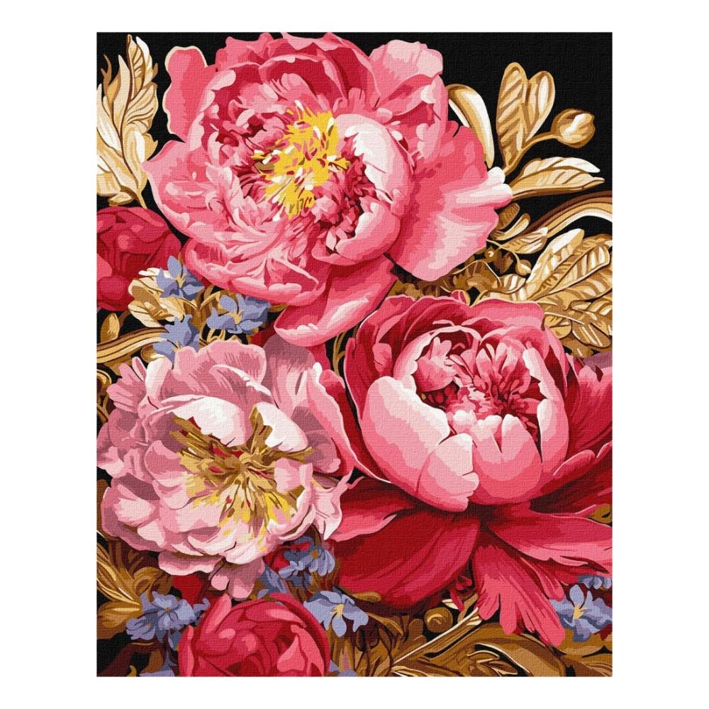 Рисуване по номера IDEYKA METALLIC, с подрамка, FLORAL INSPIRATION/Божури в златно, 40х50 см | JAR Computers Рисуване по номера IDEYKA METALLIC, с подрамка, FLORAL INSPIRATION/Божури в златно, 40х50 см