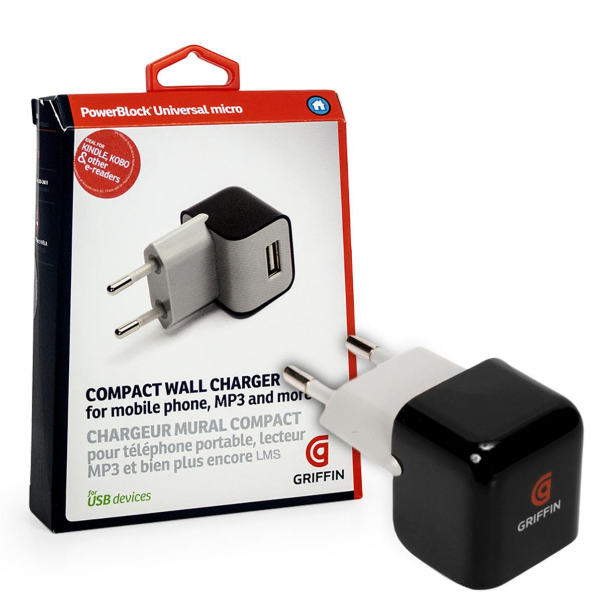 Универсално USB захранване за ел. мрежа за смартфони - Griffin PowerBlock Universal Micro EU Charger 1A (черен) | JAR Computers Универсално USB захранване за ел. мрежа за смартфони - Griffin PowerBlock Universal Micro EU Charger 1A (черен)