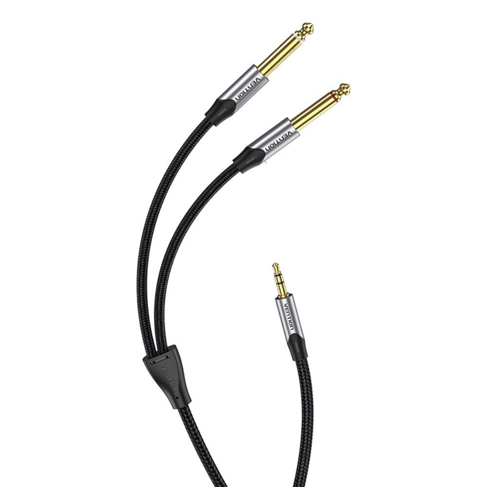VENTION Cotton Braided TRS 3.5mm Male to 2*6.5mm Male Audio Cable 3M Gray Aluminum Alloy Type (BARHI) (VENBARHI) | JAR Computers VENTION Cotton Braided TRS 3.5mm Male to 2*6.5mm Male Audio Cable 3M Gray Aluminum Alloy Type (BARHI) (VENBARHI)