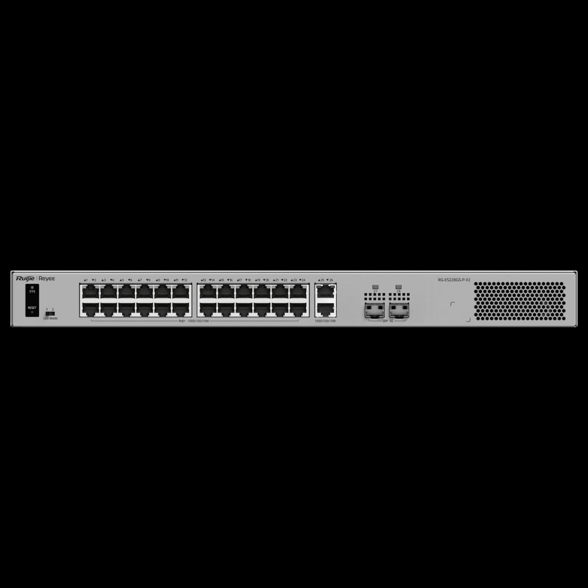 Комутатор Ruijie RG-ES228GS-P-V2, 26xGbE, 2xSFP, 24x PoE+, 370W, до 32 VLAN,шкаф | JAR Computers Комутатор Ruijie RG-ES228GS-P-V2, 26xGbE, 2xSFP, 24x PoE+, 370W, до 32 VLAN,шкаф