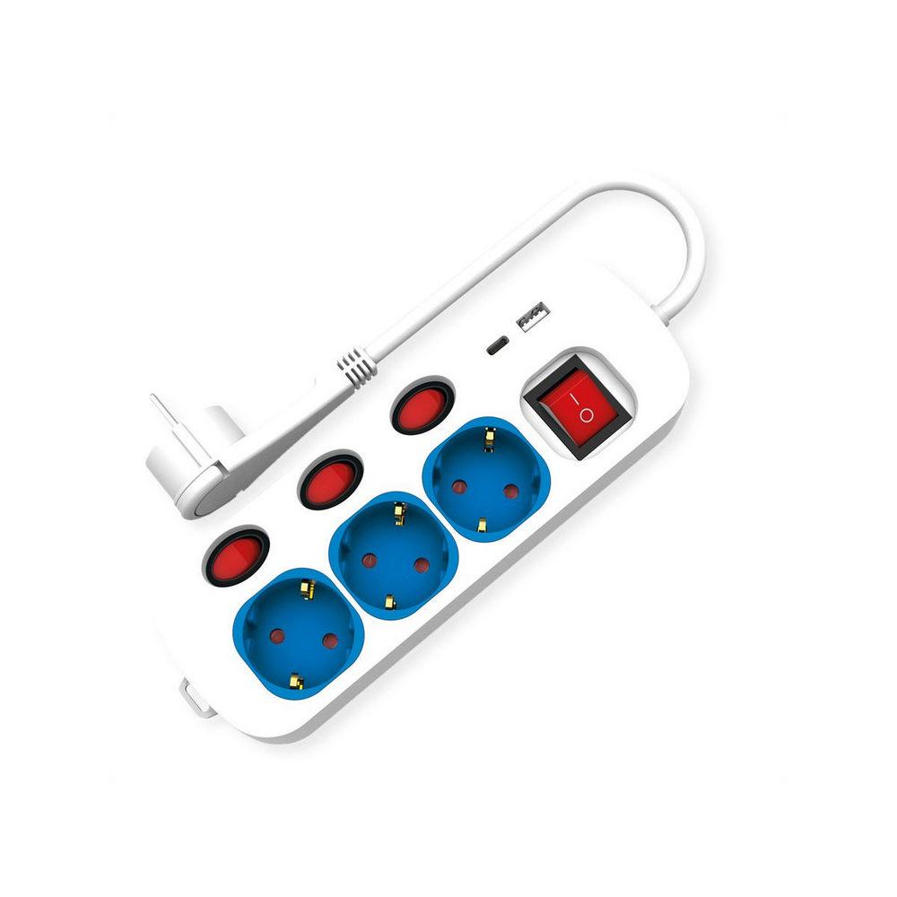 ROLINE 19.07.2344 :: Разклонител, 1x USB A, 1x USB-C, 3 гнезда, с ключ, 1.5 м