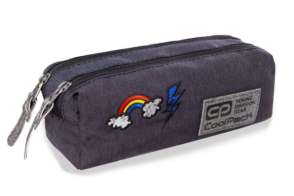 Ученически несесер с два ципа Coolpack - Edge - Sparkling Badges Grey