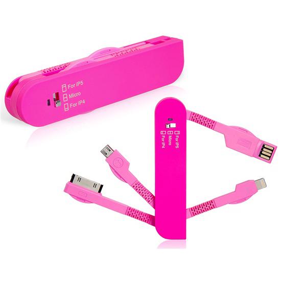 Универсален кабел с Lightning, Dock и microUSB накрайници - Knife Design 3-in-1 Cable (розов) | JAR Computers Универсален кабел с Lightning, Dock и microUSB накрайници - Knife Design 3-in-1 Cable (розов)