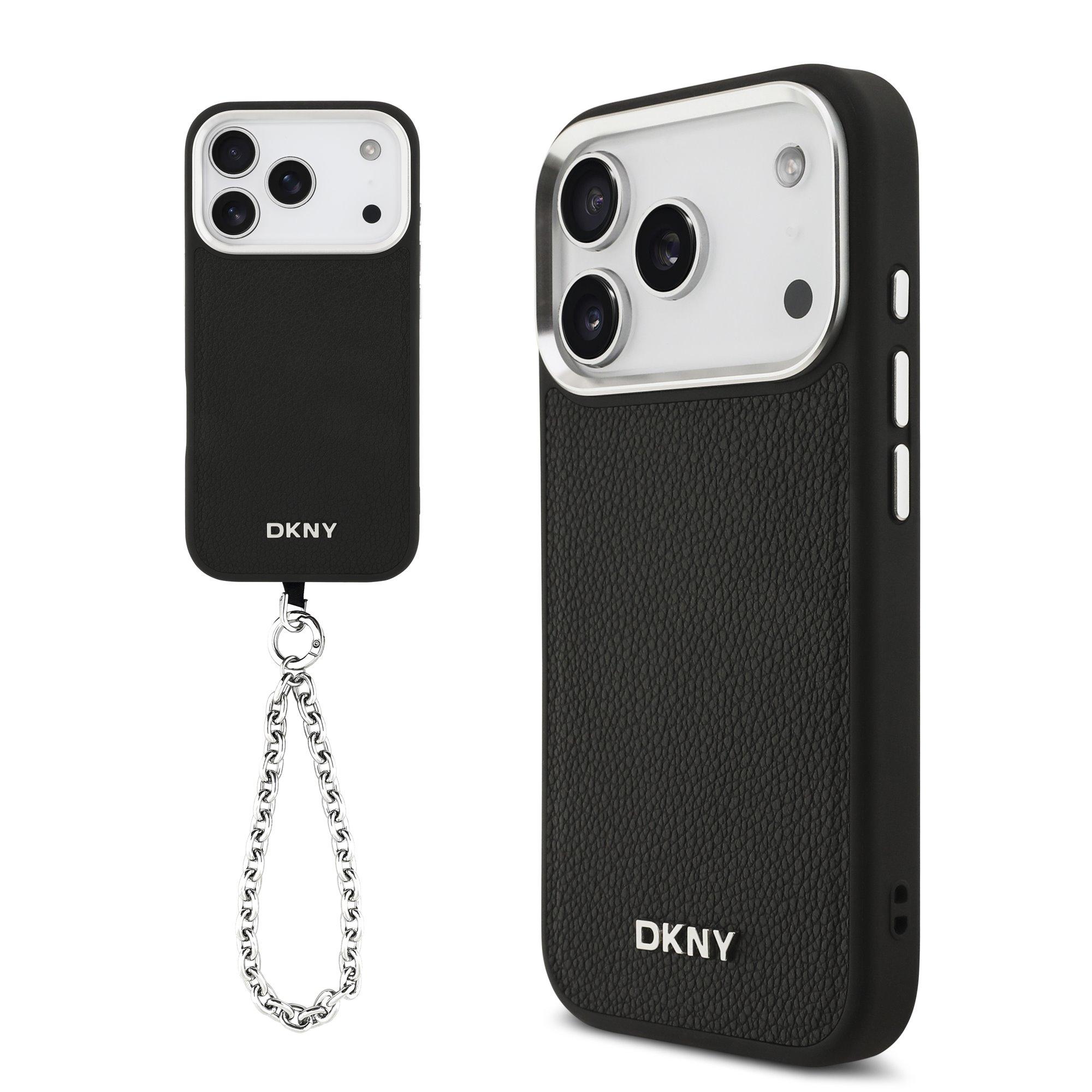 DKNY Калъф Apple iPhone 17 Pro, PU Leather Metal Logo MagSafe + Wrist Strap, черен - DKHMP17LPDHWSK | JAR Computers DKNY Калъф Apple iPhone 17 Pro, PU Leather Metal Logo MagSafe + Wrist Strap, черен - DKHMP17LPDHWSK