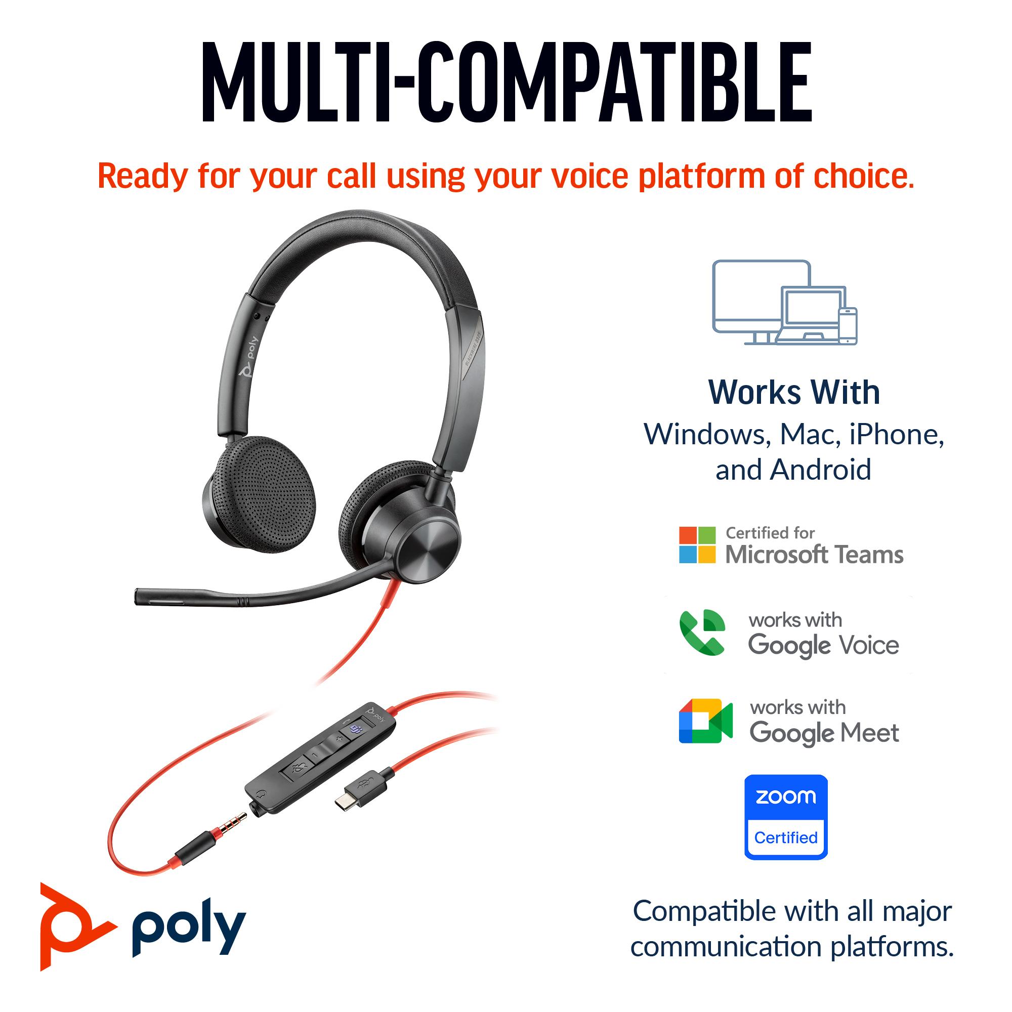 Poly Headset Blackwire 3325 MS / 8X222AA Black - PN 8X222AA | JAR Computers Poly Headset Blackwire 3325 MS / 8X222AA Black - PN 8X222AA