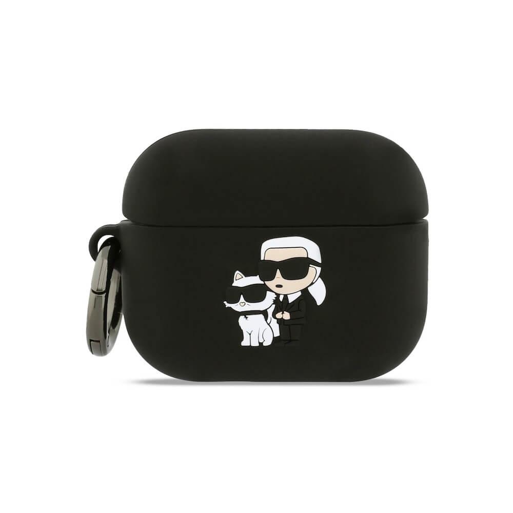 Силиконов калъф с карабинер за Apple AirPods Pro 3 - Karl Lagerfeld 3D Logo NFT Karl and Choupette Silicone Case (черен) | JAR Computers Силиконов калъф с карабинер за Apple AirPods Pro 3 - Karl Lagerfeld 3D Logo NFT Karl and Choupette Silicone Case (черен)
