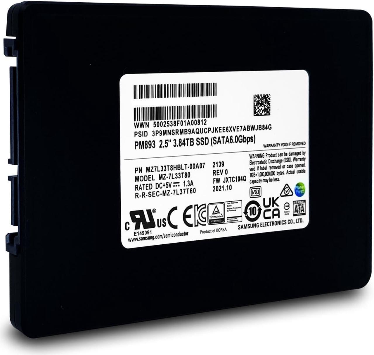 SSD SAMSUNG PM893 SATA 2.5&rdquo;, 3,84TB, SATA 6 Gb/s, MZ7L33T8HBLT-W07, Bulk