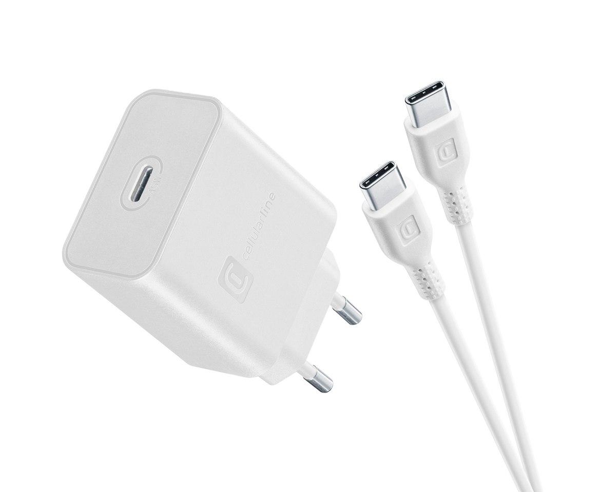 Зарядно 220V USB-C 45W + кабел USB-C към USB-C бяло