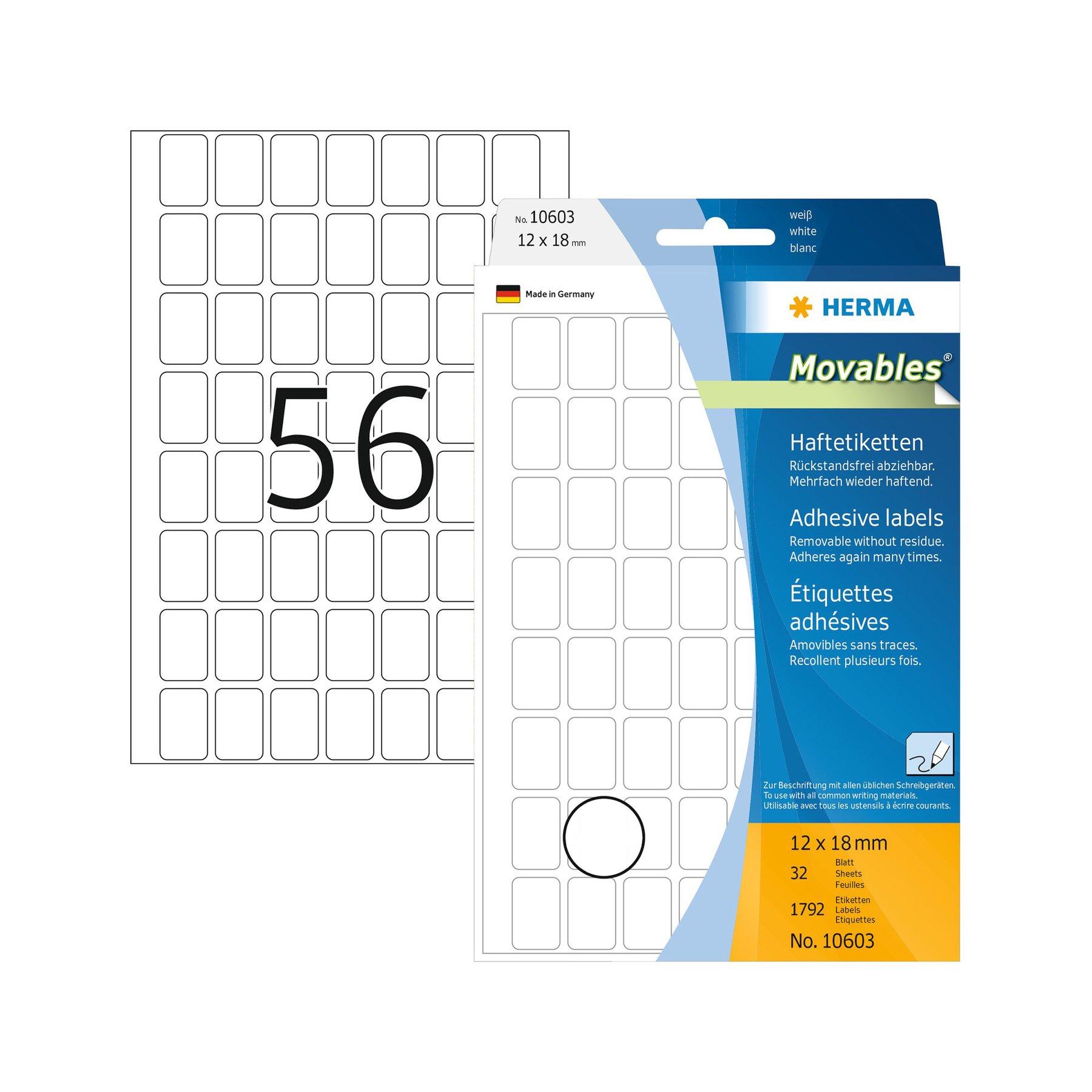 Herma Самозалепващи се етикети, за цени, 12 х 18 mm, бели, 1792 броя, в кутия