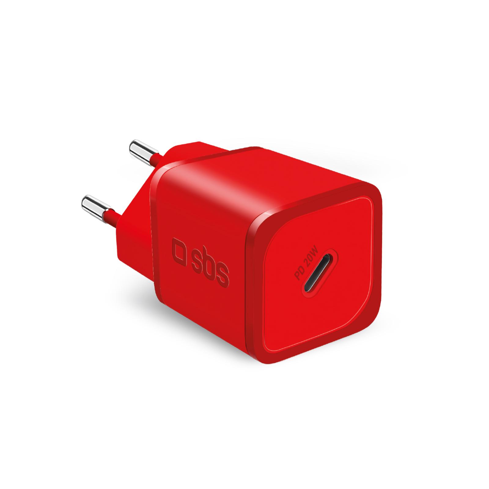 Мрежово зарядно SBS 44623 PD20W GaN, 1xUSB-C , червено