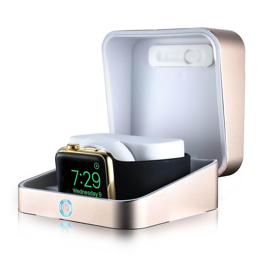 Сертифициран луксозен кейс с преносима батерия за зареждане на Apple Watch и iPhone - Sumato WatchBox Smart Charging Case 5000mAh (златист) | JAR Computers Сертифициран луксозен кейс с преносима батерия за зареждане на Apple Watch и iPhone - Sumato WatchBox Smart Charging Case 5000mAh (златист)
