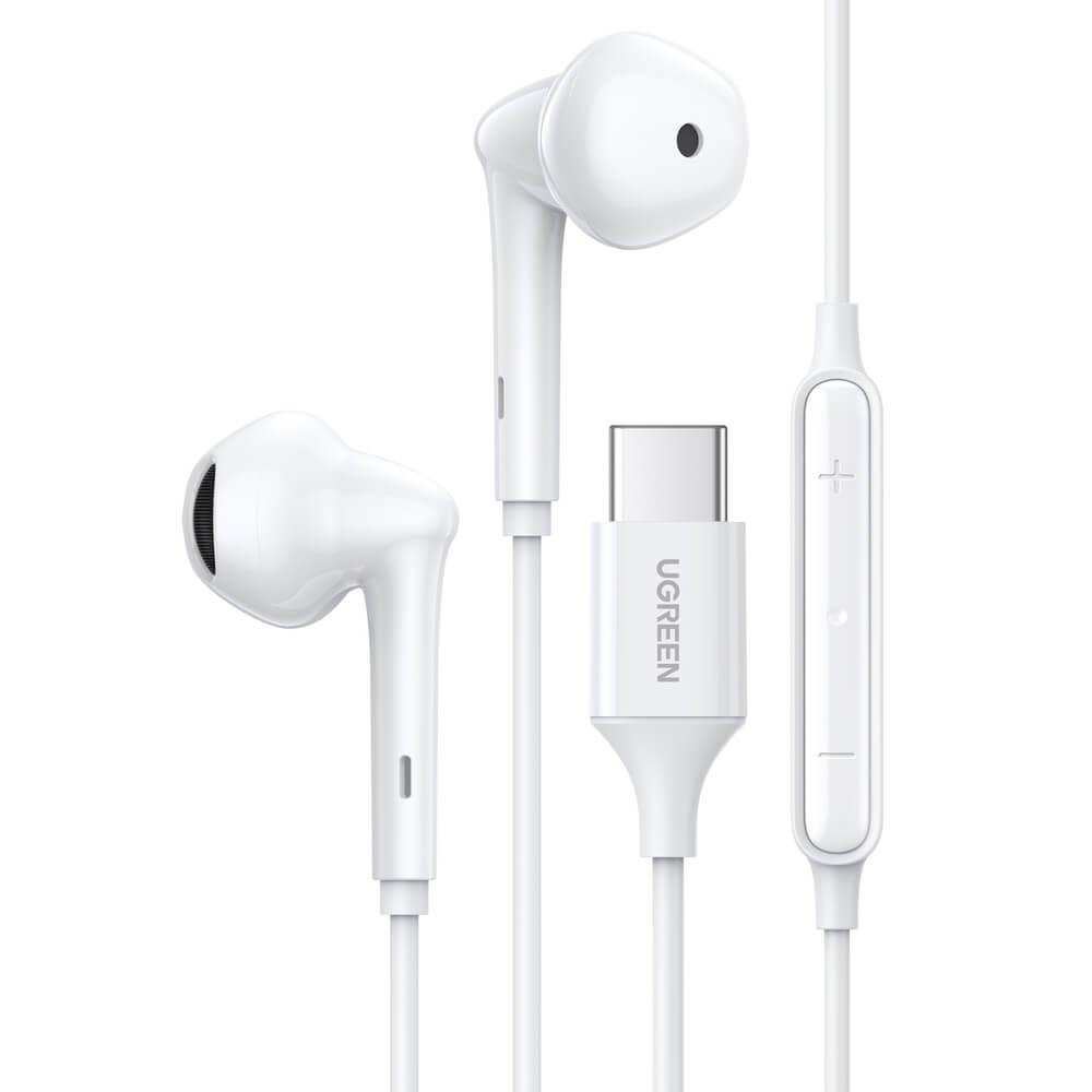Слушалки с USB-C кабел, управление на звука и микрофон - Ugreen In-Ear USB-C Stereo Headphones (бял) | JAR Computers Слушалки с USB-C кабел, управление на звука и микрофон - Ugreen In-Ear USB-C Stereo Headphones (бял)