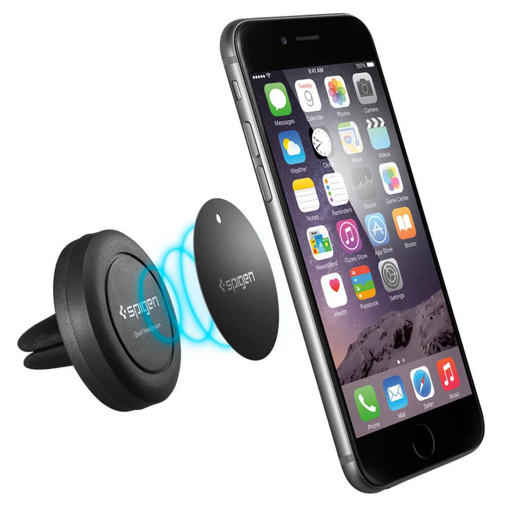 Уникална магнитна поставка за радиатора на кола за iPhone и смартфони - Spigen Air Vent Magnetic Universal Car Mount (черен) | JAR Computers Уникална магнитна поставка за радиатора на кола за iPhone и смартфони - Spigen Air Vent Magnetic Universal Car Mount (черен)
