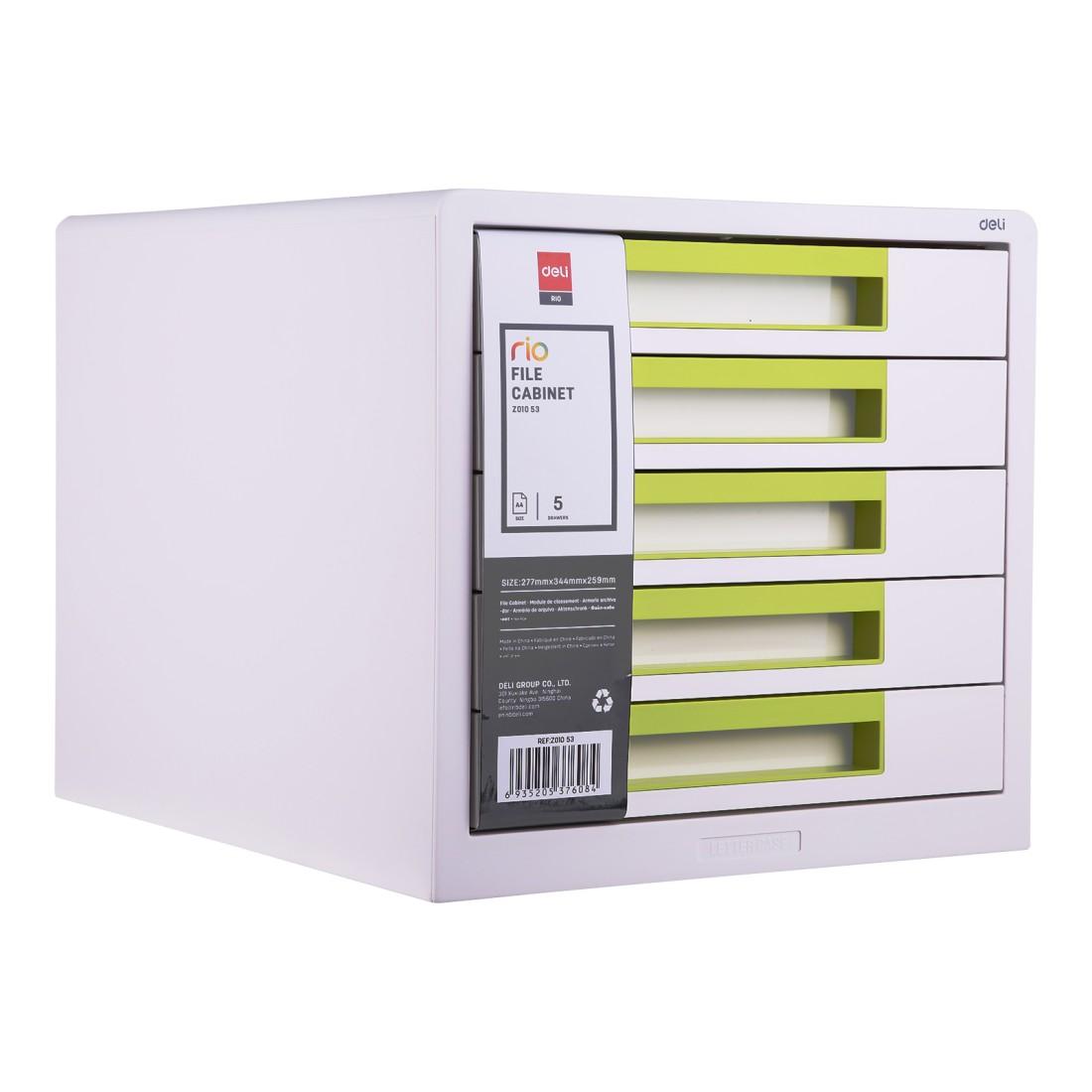 Бокс с 5 чекмеджета Deli Rio, EZ01053, 277x344x259 мм, PP, сиво и зелено | JAR Computers Бокс с 5 чекмеджета Deli Rio, EZ01053, 277x344x259 мм, PP, сиво и зелено