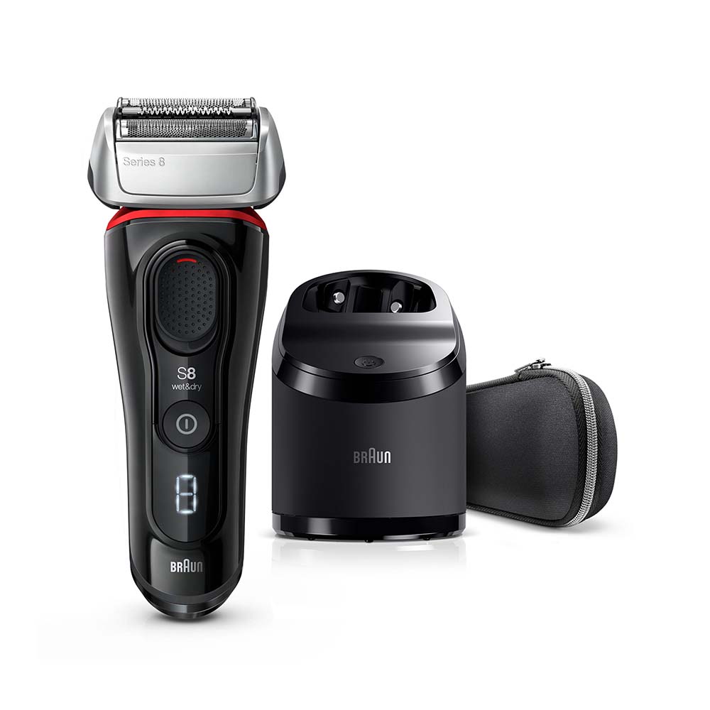 Braun Series 8 8380cc Wet & Dry shaver with Clean & Charge station and travel case, black / red (8380CC) | JAR Computers Braun Series 8 8380cc Wet & Dry shaver with Clean & Charge station and travel case, black / red (8380CC)
