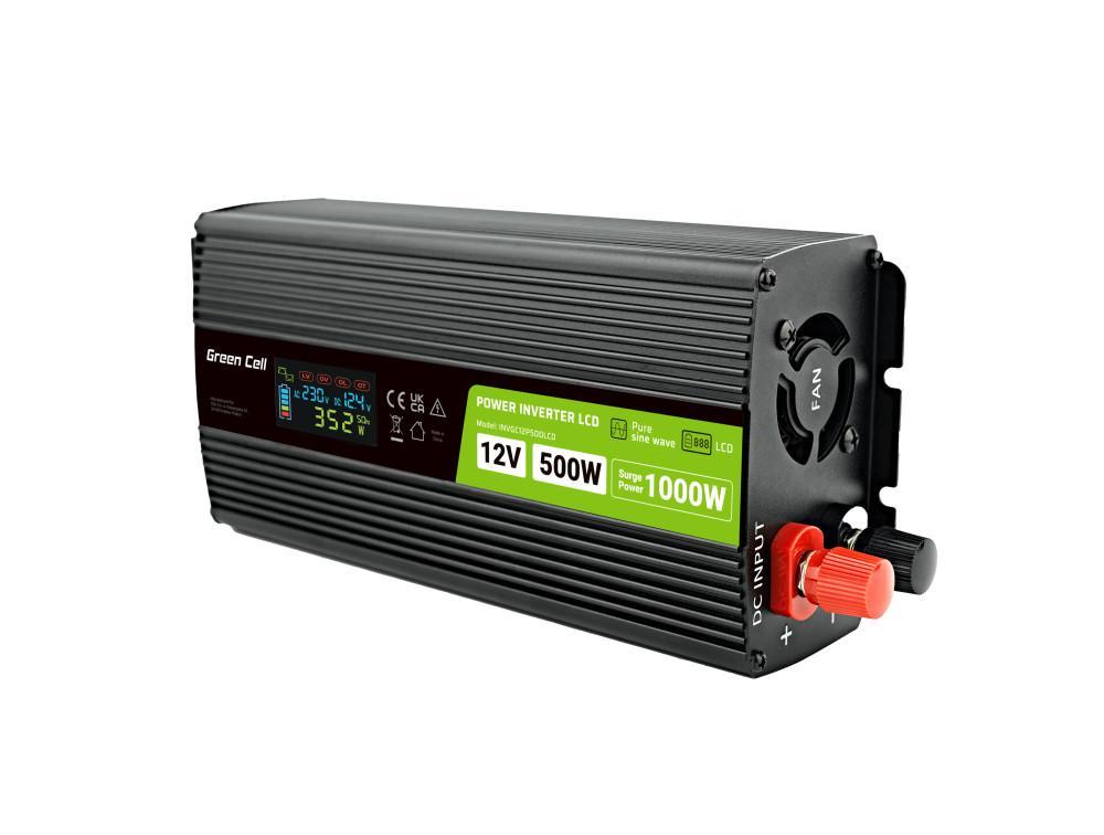 Инвертор GREEN CELL, 12/220V, DC/AC, 500W/1000W INVGC12P500LCD  LCD, Чиста синусоида | JAR Computers Инвертор GREEN CELL, 12/220V, DC/AC, 500W/1000W INVGC12P500LCD  LCD, Чиста синусоида