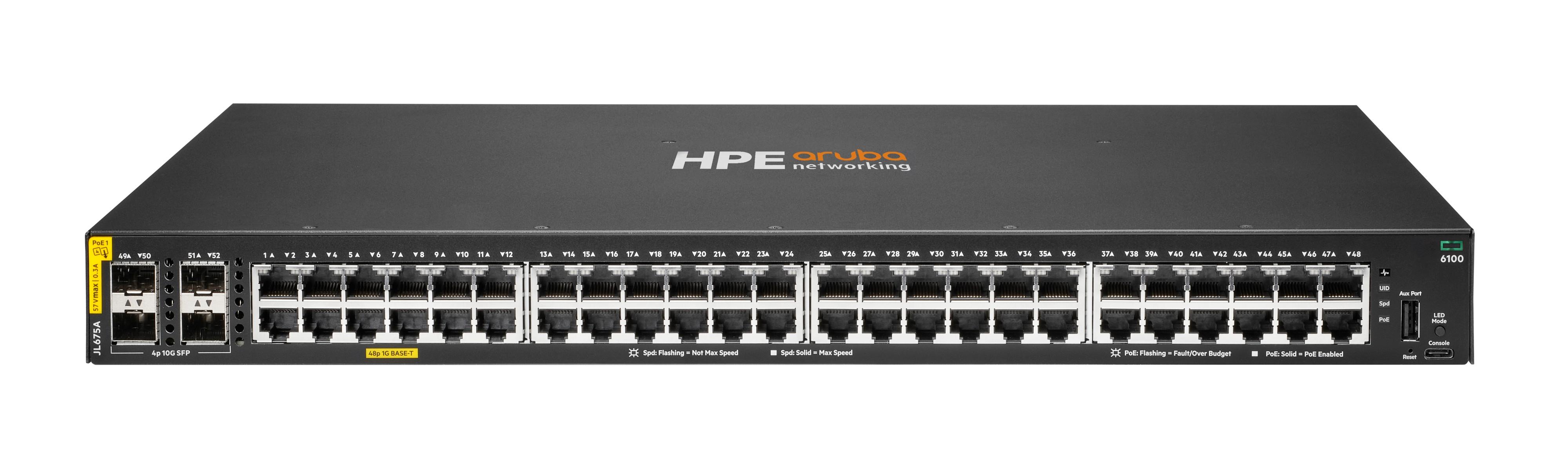 HPE Aruba Networking CX 6100 48G Class4 PoE 4SFP+ 370W Switch Управляем L3 Gigabit Ethernet (10/100/1000) Захранване по Ethernet (PoE) 1U Черен | JAR Computers HPE Aruba Networking CX 6100 48G Class4 PoE 4SFP+ 370W Switch Управляем L3 Gigabit Ethernet (10/100/1000) Захранване по Ethernet (PoE) 1U Черен