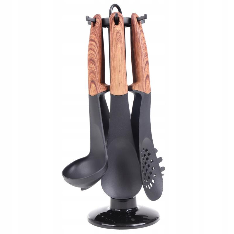 Комплект кухненски прибори с поставка Royalty Line RL-U03, 7 части, Полипропилен, До 210C, Без PFOA, Черен | JAR Computers Комплект кухненски прибори с поставка Royalty Line RL-U03, 7 части, Полипропилен, До 210C, Без PFOA, Черен