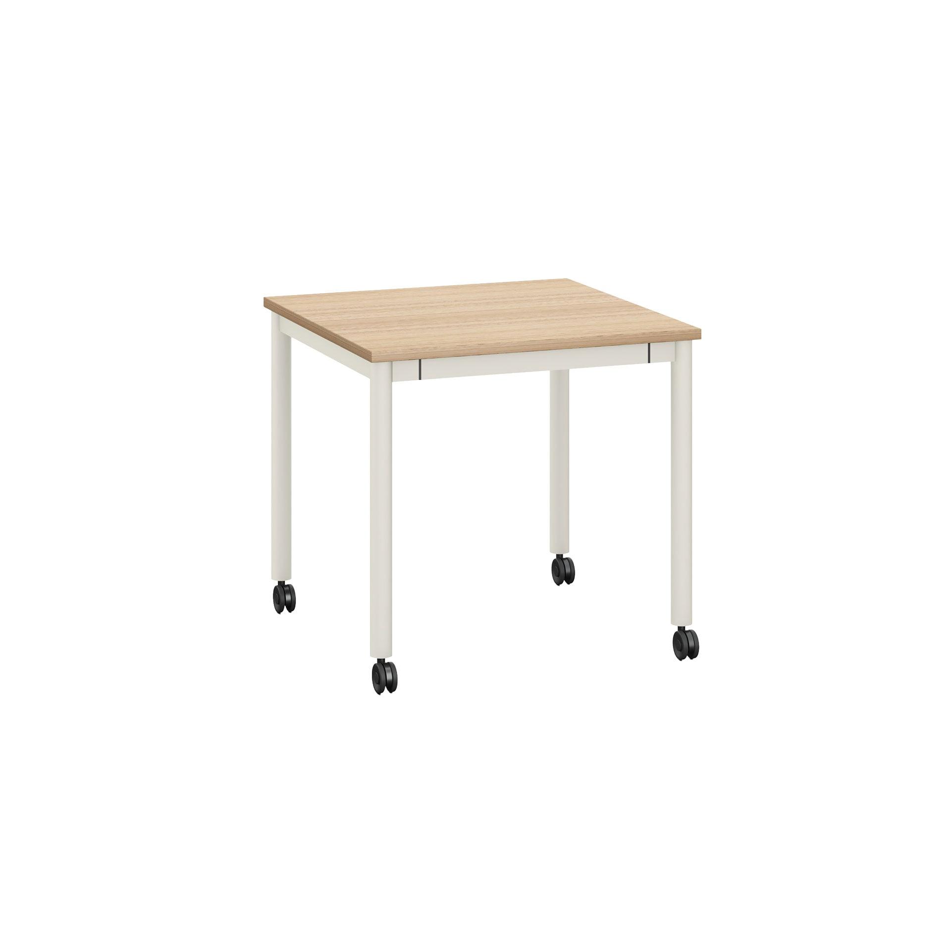 Маса Квадрат RFG Uni, с колелца, 800 x 800 x 750 mm, ПДЧ 25 mm, плот светъл дъб, бял метал