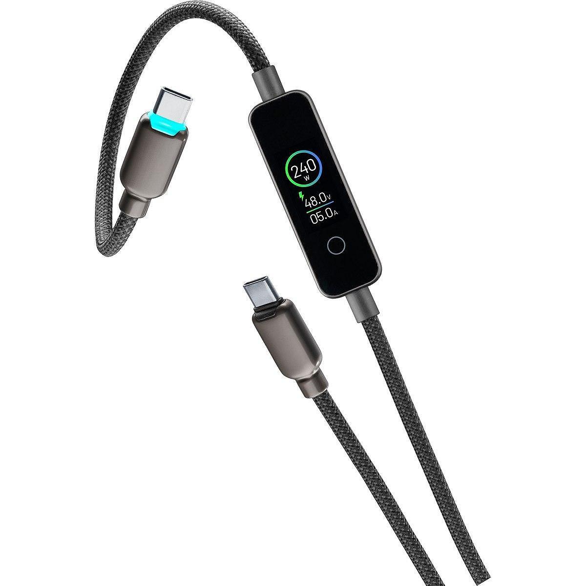 Кабел с TFT дисплей USB-C към USB-C  240W 120 см. черна оплетка