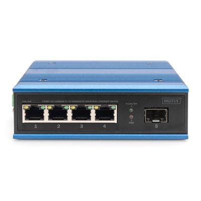 Мрежов суич DIGITUS Industrial Ethernet Switch - 5 Ports - 4x Base-Tx (10/100) - 1x Base-Fx (100) SFP - PoE | JAR Computers Мрежов суич DIGITUS Industrial Ethernet Switch - 5 Ports - 4x Base-Tx (10/100) - 1x Base-Fx (100) SFP - PoE