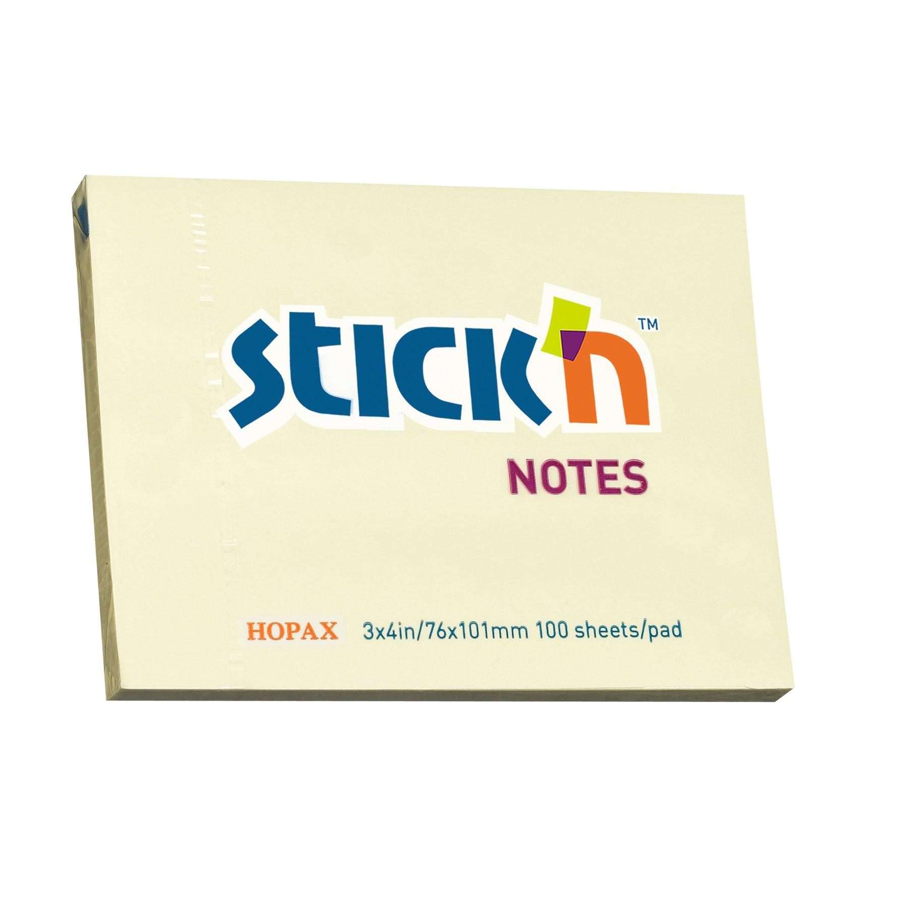 Stick'n Самозалепващи се листчета, 76 x 101 mm, пастелни, жълти, 100 листа
