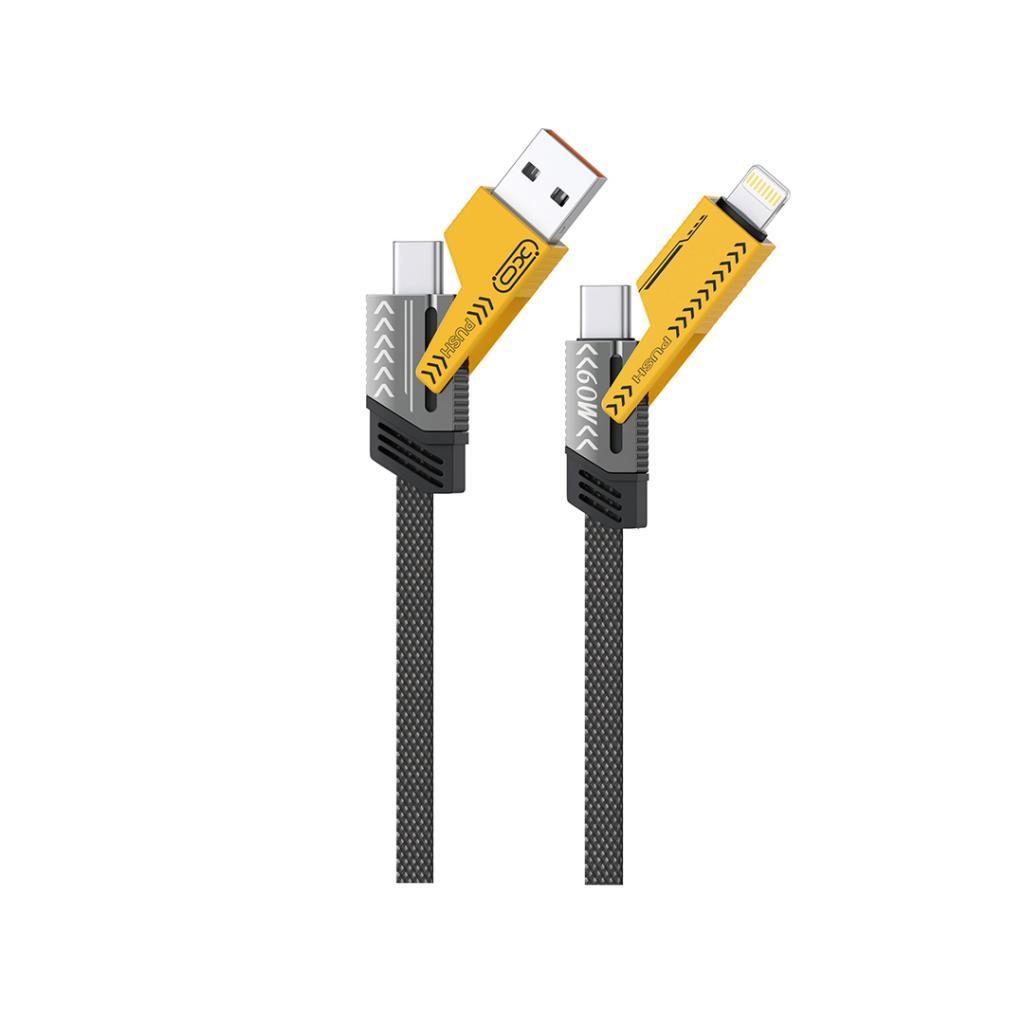 XO Кабел 4 в 1, USB-A+Type-C към Type-C+Lightning, 1м, 60W, NB283 /сив/ | JAR Computers XO Кабел 4 в 1, USB-A+Type-C към Type-C+Lightning, 1м, 60W, NB283 /сив/