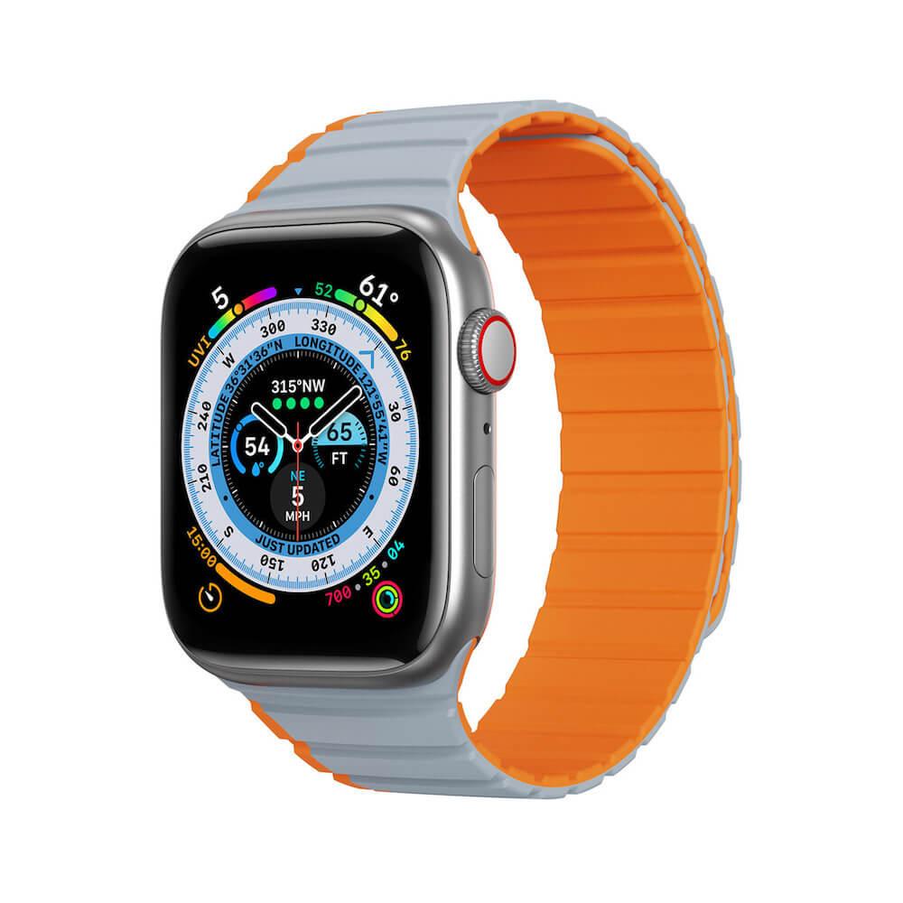 Магнитна силиконова каишка за Apple Watch 42мм, 44мм, 45мм, 46мм, Ultra, Ultra 2 49мм - Dux Ducis Silicone Magnetic Strap (LD Version) (сив-оранжев) | JAR Computers Магнитна силиконова каишка за Apple Watch 42мм, 44мм, 45мм, 46мм, Ultra, Ultra 2 49мм - Dux Ducis Silicone Magnetic Strap (LD Version) (сив-оранжев)