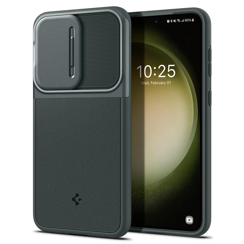 Тънък качествен силиконов (TPU) калъф с капак за камерата за Samsung Galaxy S23 - Spigen Optik Armor Case (зелен) | JAR Computers Тънък качествен силиконов (TPU) калъф с капак за камерата за Samsung Galaxy S23 - Spigen Optik Armor Case (зелен)