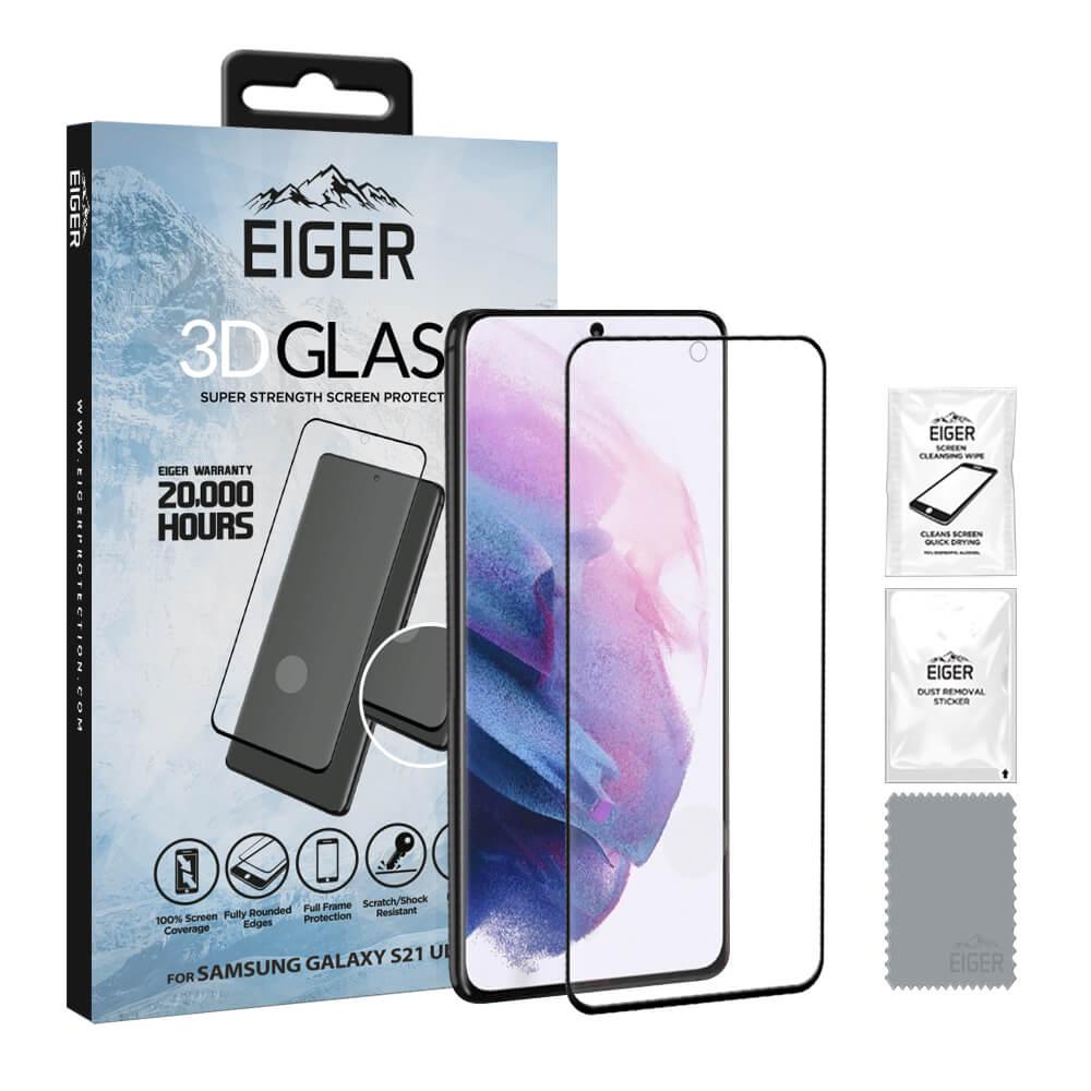 Калено стъклено защитно покритие с извити ръбове за целия дисплея на Samsung Galaxy S21 Ultra - Eiger 3D Full Screen Edge to Edge Tempered Glass (черен-прозрачен) | JAR Computers Калено стъклено защитно покритие с извити ръбове за целия дисплея на Samsung Galaxy S21 Ultra - Eiger 3D Full Screen Edge to Edge Tempered Glass (черен-прозрачен)