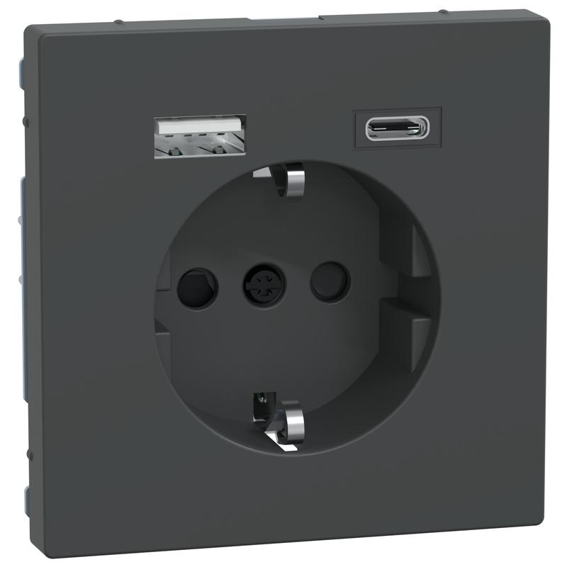 Контакт шуко 16A с 2x USB A+C 3A 15W с лицев панел цвят Антрацит System Design - Schneider Electric Merten System Design MEG2367-6034 | JAR Computers Контакт шуко 16A с 2x USB A+C 3A 15W с лицев панел цвят Антрацит System Design - Schneider Electric Merten System Design MEG2367-6034