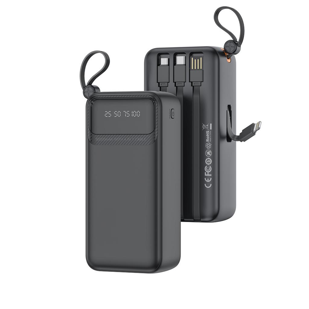 XO Power Bank 30000 mAh, 10W, Digital display + 4 вградени кабела: L + C + M + А /черен/ - PR280 | JAR Computers XO Power Bank 30000 mAh, 10W, Digital display + 4 вградени кабела: L + C + M + А /черен/ - PR280