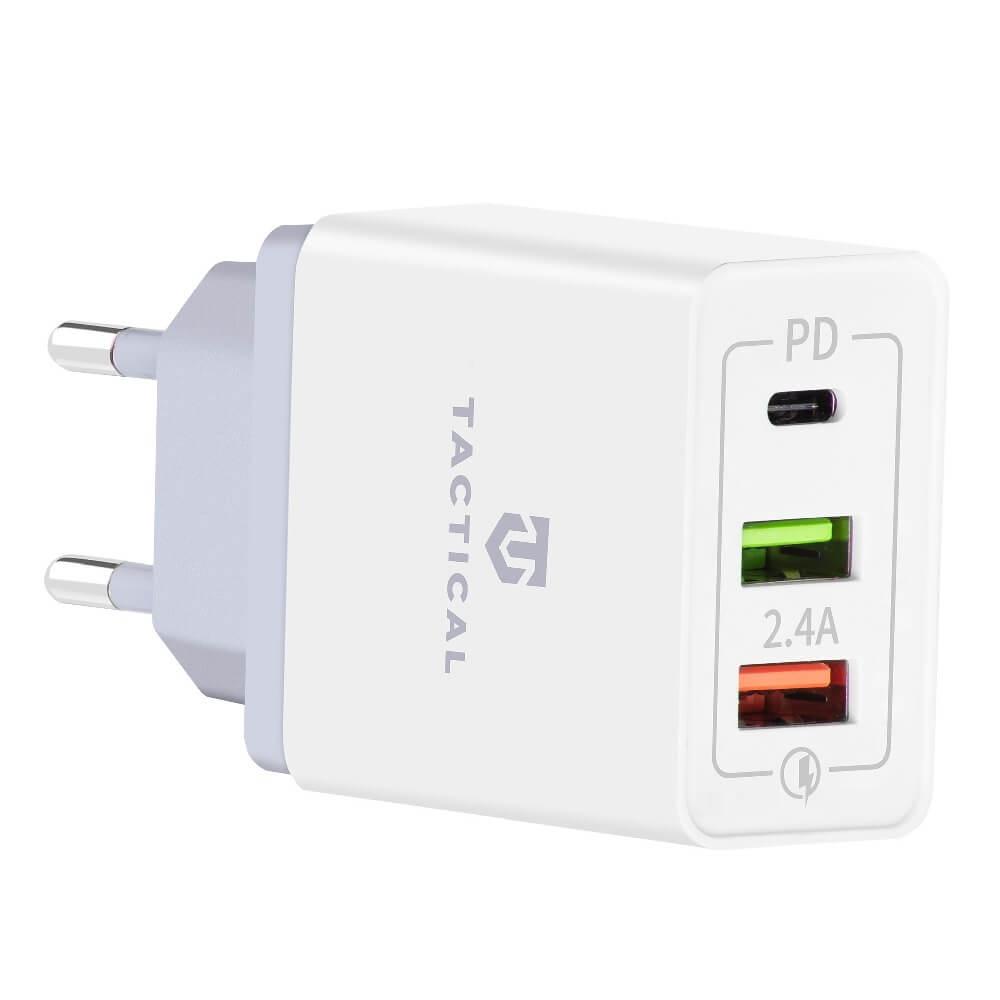 Захранване за ел. мрежа с 2xUSB-A и USB-C изходи с технология за бързо зареждане - Tactical Travel Charger 2xUSB-A & USB-C QC 3.0 18W (бял) | JAR Computers Захранване за ел. мрежа с 2xUSB-A и USB-C изходи с технология за бързо зареждане - Tactical Travel Charger 2xUSB-A & USB-C QC 3.0 18W (бял)