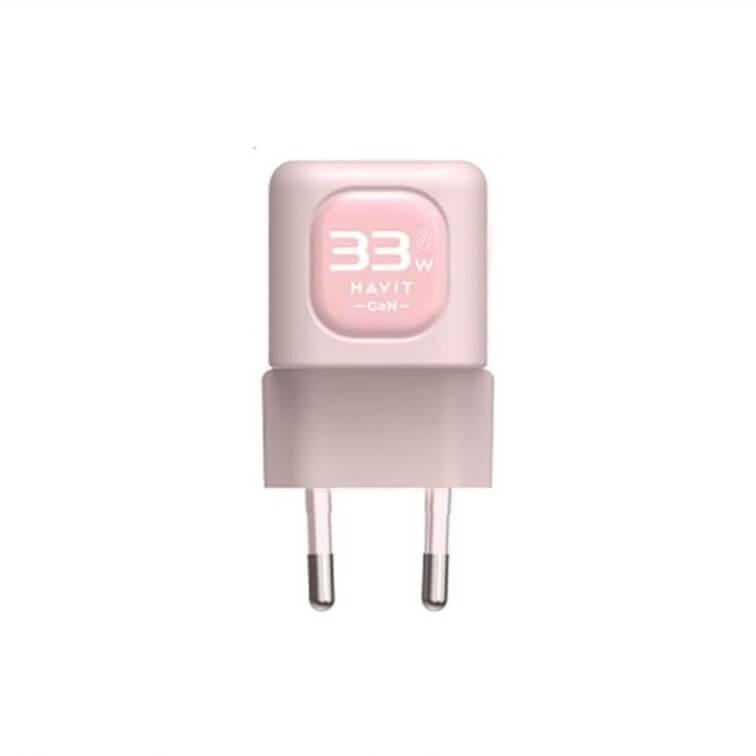 Захранване за ел. мрежа с USB-A и USB-C изходи и технология за бързо зареждане - Havit Dual Wall Charger 33W (розов) | JAR Computers Захранване за ел. мрежа с USB-A и USB-C изходи и технология за бързо зареждане - Havit Dual Wall Charger 33W (розов)