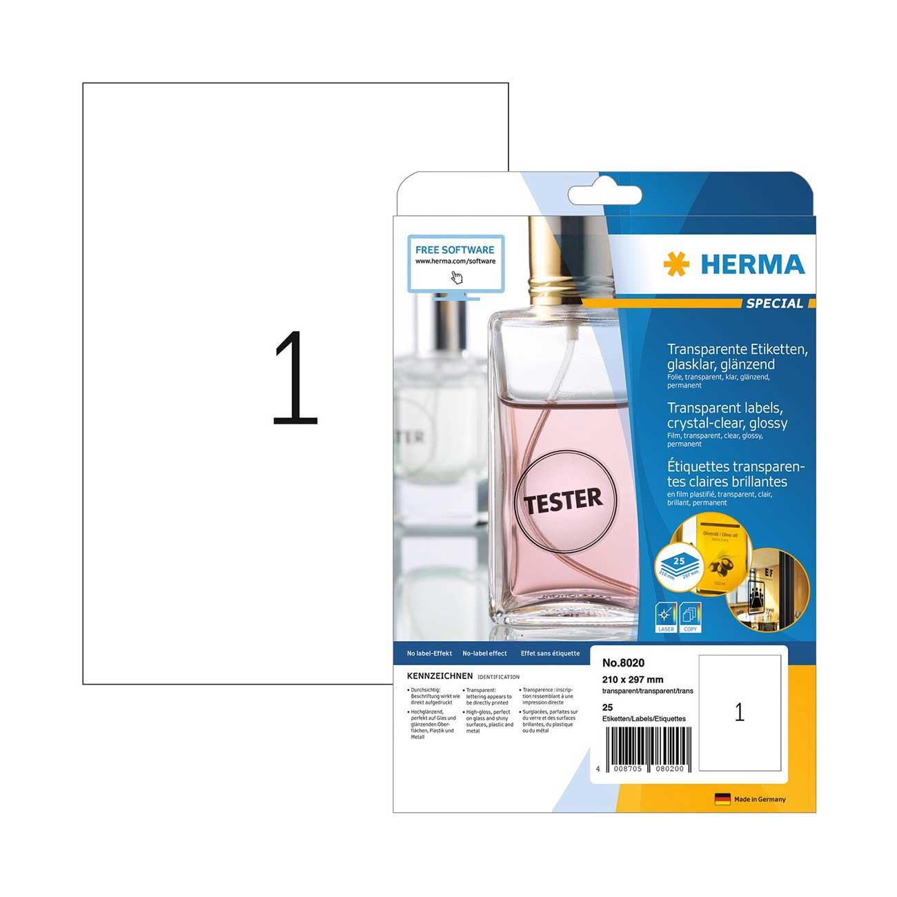 Herma Самозалепващи се етикети, A4, полиестерни, гланц, 210 х 297 mm, 25 листа | JAR Computers Herma Самозалепващи се етикети, A4, полиестерни, гланц, 210 х 297 mm, 25 листа