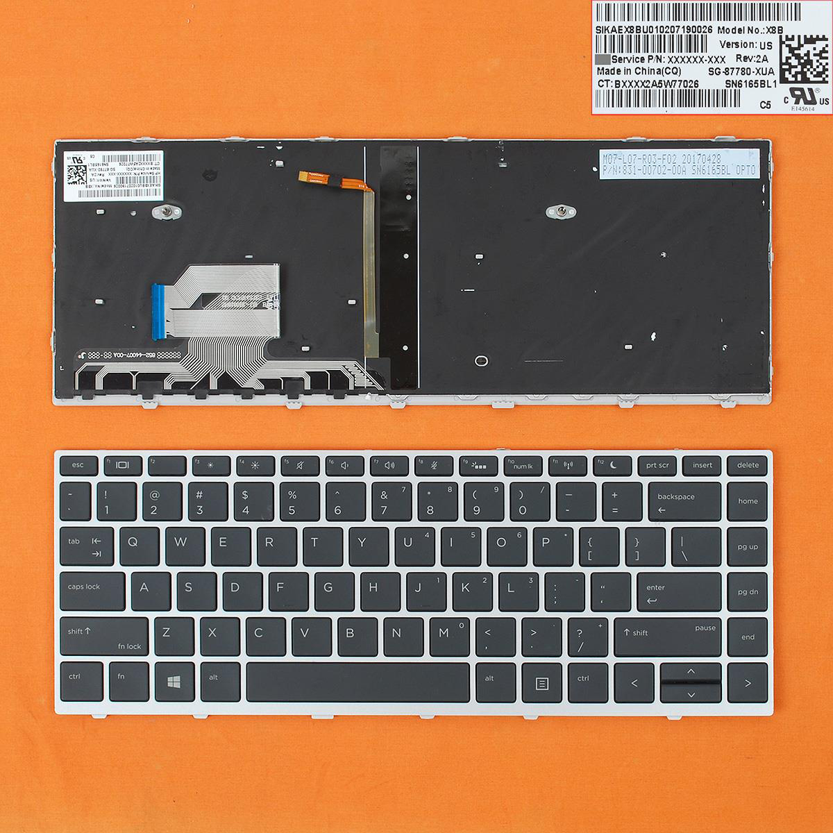 Клавиатура за лаптоп HP Probook 430 G5 440 G5 445 G5 640 G5 Черна Със Сребриста Рамка С Подсветка / Silver Frame Black With Backlit US/UK