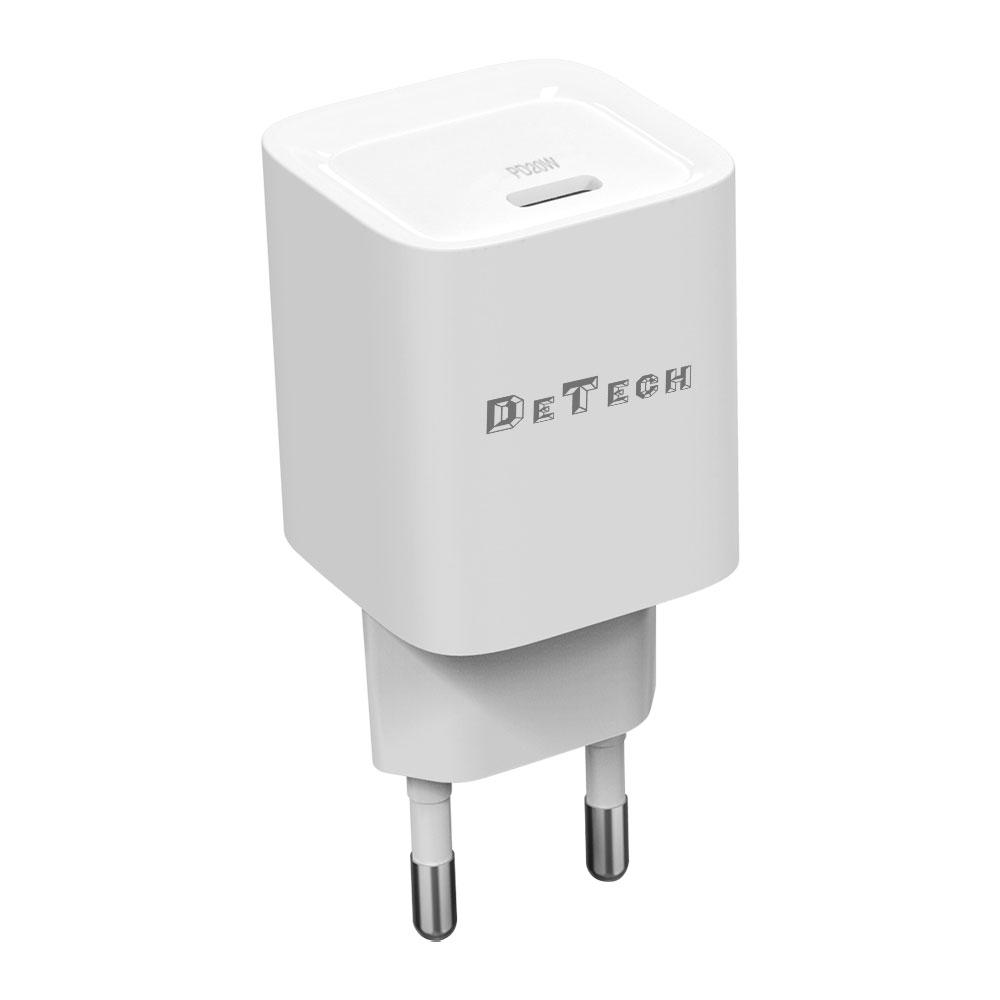 Мрежово зарядно устройство DeTech DE-61, 20W, 1 x Type-C F, PD, Бял - 40545 | JAR Computers Мрежово зарядно устройство DeTech DE-61, 20W, 1 x Type-C F, PD, Бял - 40545
