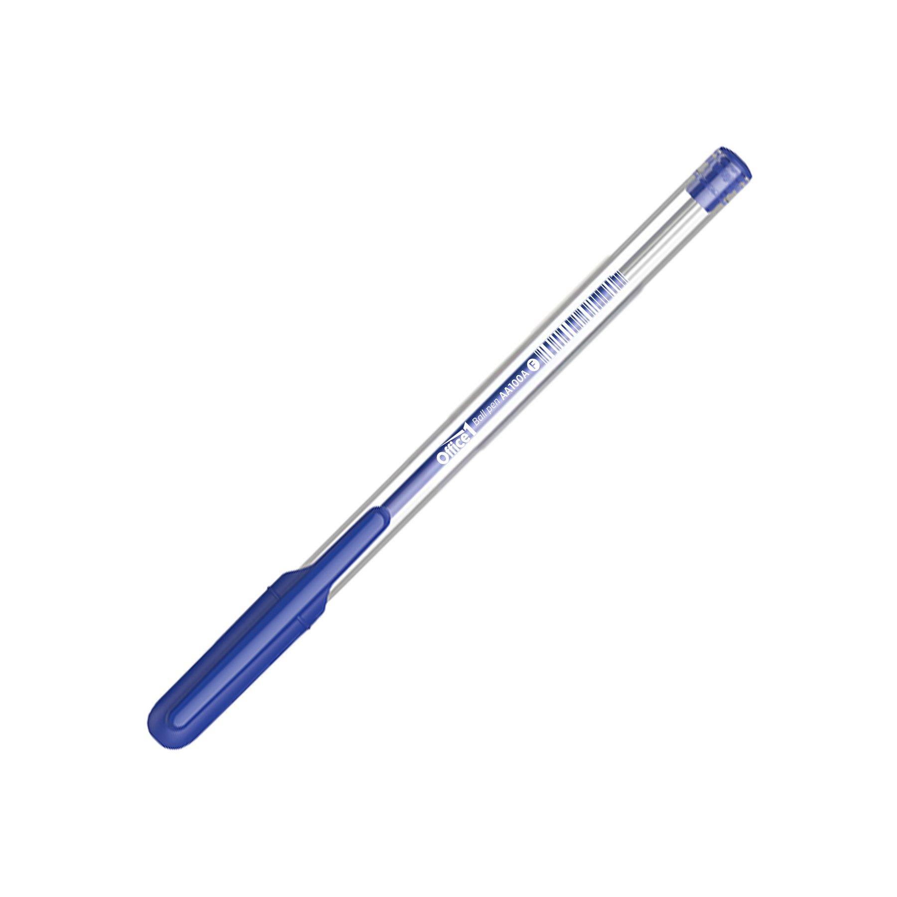 Office 1 Химикалка АА915, 0.7 mm, прозрачен корпус, синя, 50 броя