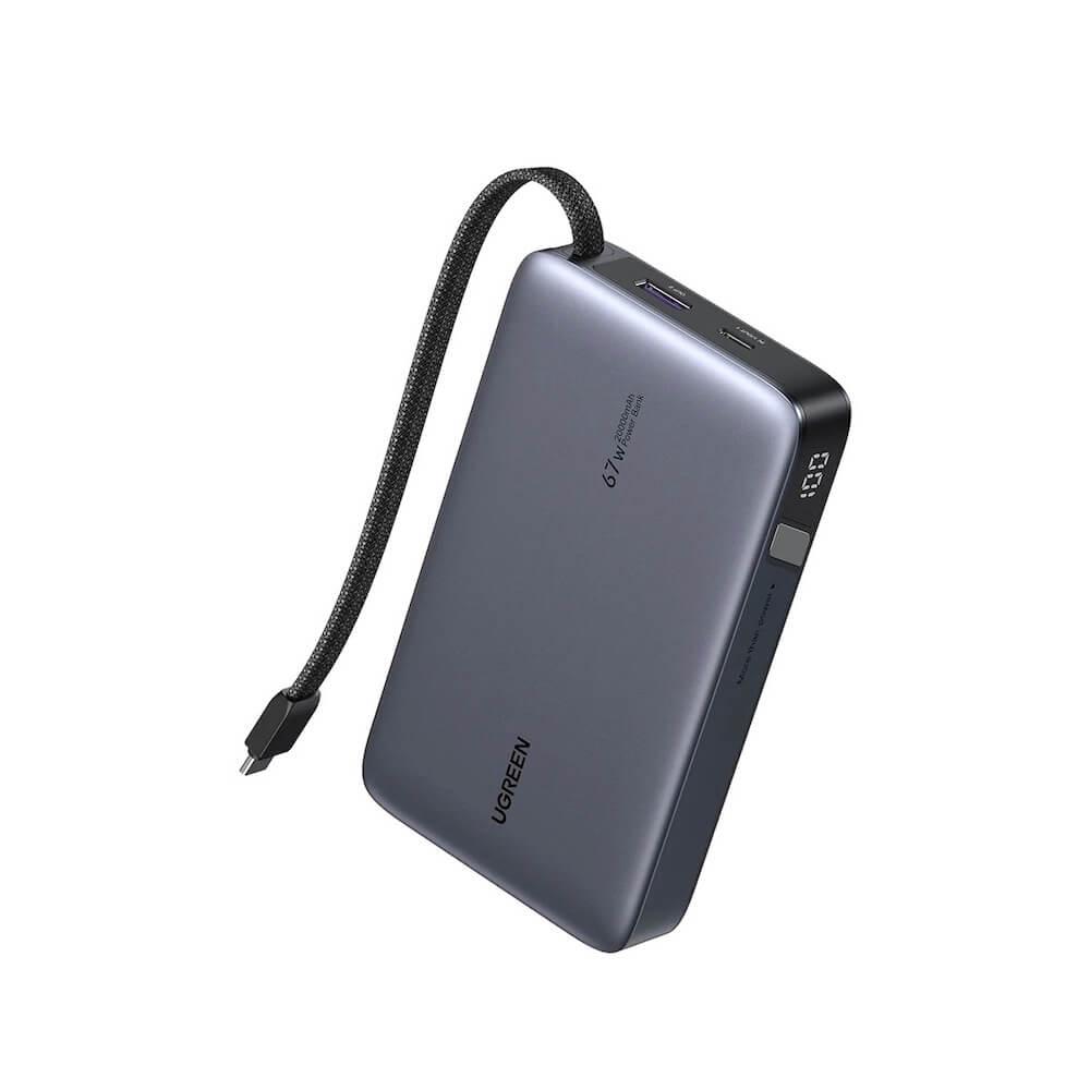 Външна батерия с вграден USB-C кабел и USB-C, USB-A портове и технология за бързо зареждане - Ugreen Power Bank With Built-in USB-C Cable 20000 mAh 67W (черен) | JAR Computers Външна батерия с вграден USB-C кабел и USB-C, USB-A портове и технология за бързо зареждане - Ugreen Power Bank With Built-in USB-C Cable 20000 mAh 67W (черен)
