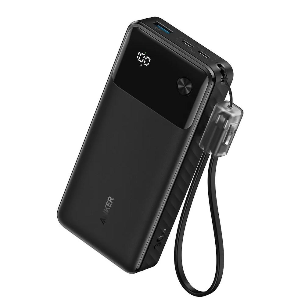 Anker PowerCore Power Bank 30W 20000 mAh With USB-C Cable Lanyard - външна батерия с 2xUSB-A и 1xUSB-C изходи с технология за бързо зареждане (черен)