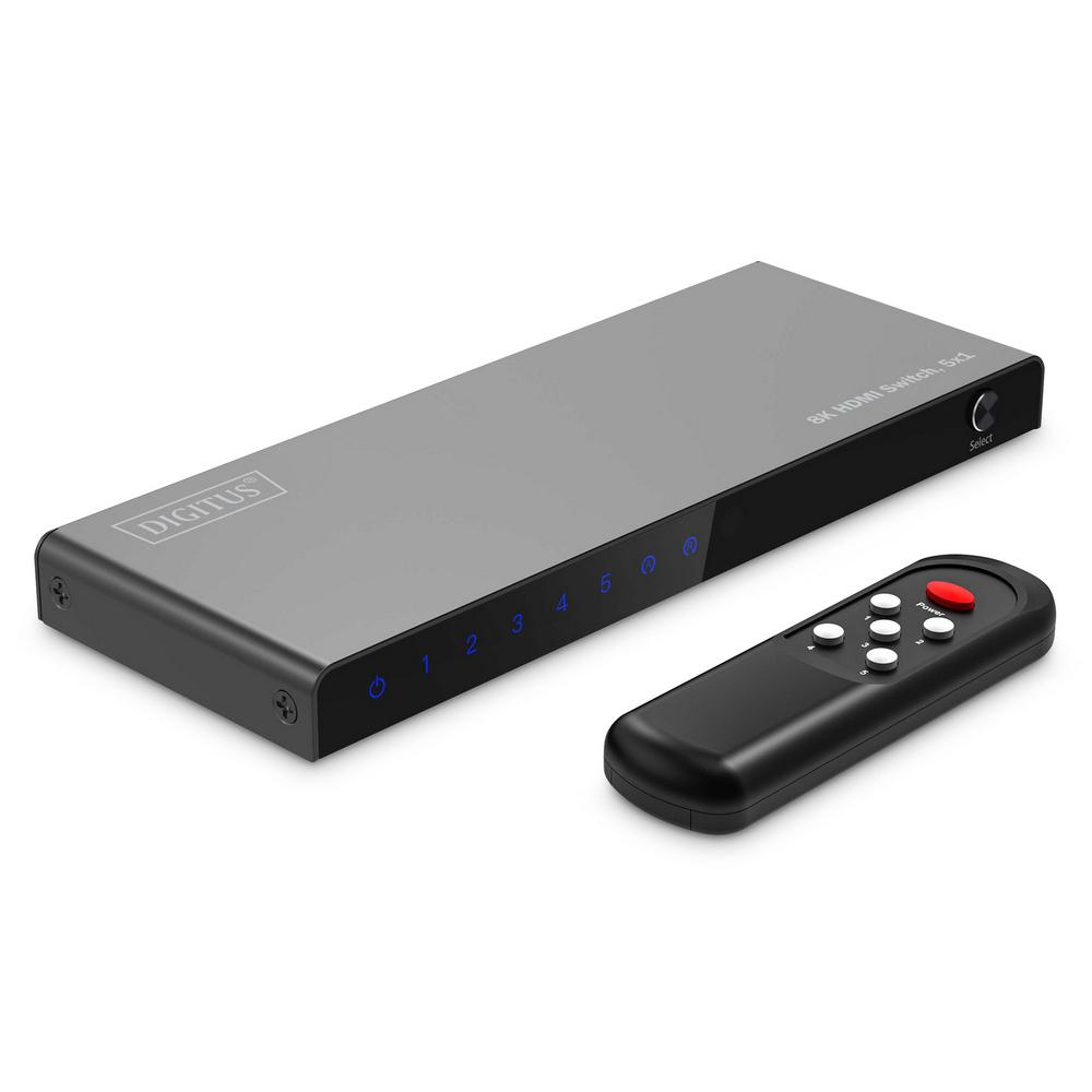 DIGITUS DS-55334 :: HDMI превключвател 5x1, 8K@60Hz, HDR, HDCP 2.3, с дистанционно