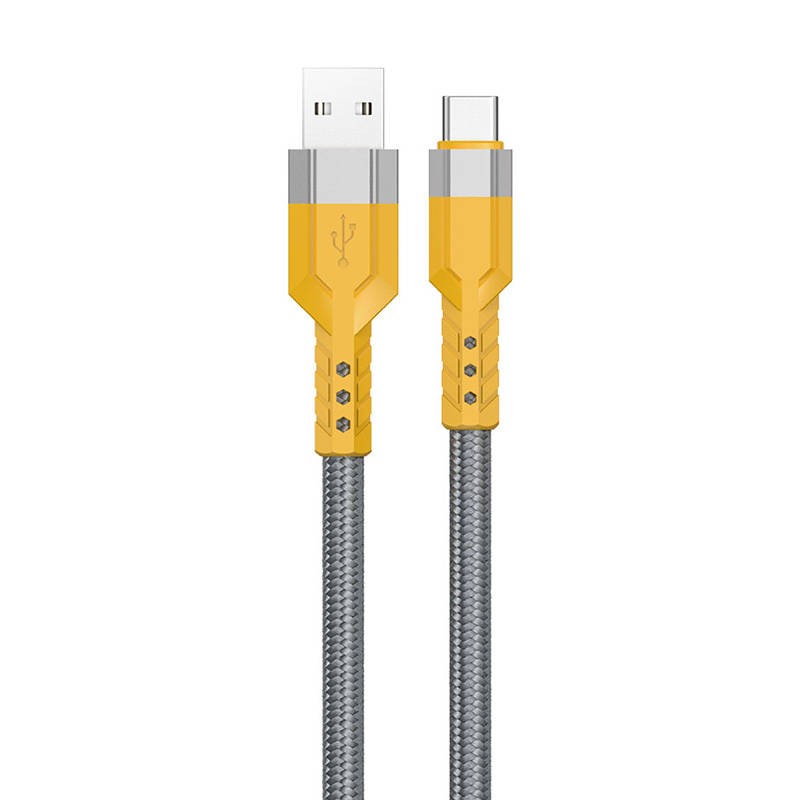 Dudao L23AC  USB-A to USB-C Cable 120W - здрав кабел с въжена оплетка с бързо зареждане за устройства с USB-C порт (100 см) (сив-жълт)